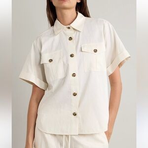 New Frame Cotton Linen Blend Patch Pockets Utility Cropped Top Blouse Jacket